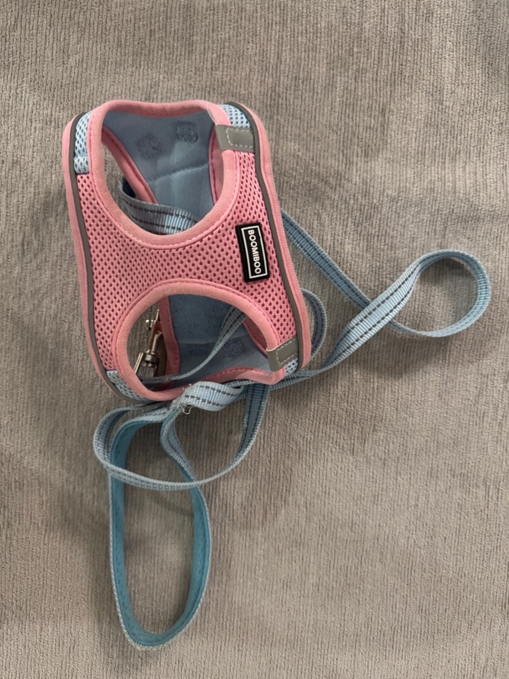 Pink Mesh Dog Harness with Blue Leash